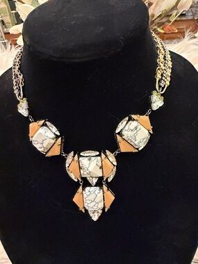 BCBGMaxAzria White and Tan Geometric Statement Necklace